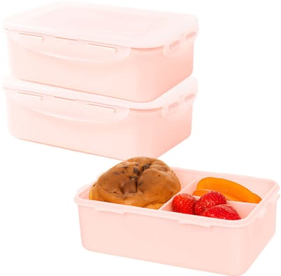 Lock&Lock Lunchbox - Broodtrommel - Snackdoosjes - Bentobox - Snackbox - Met Vakjes - 1 liter - Set 3 stuks - Lekvrij - BPA vrij - PFAS vrij - Snackbakjes - Fruitbakje school - Meal prep Bakjes - Vershoudbakjes - Volwassenen en Kinderen - Roze