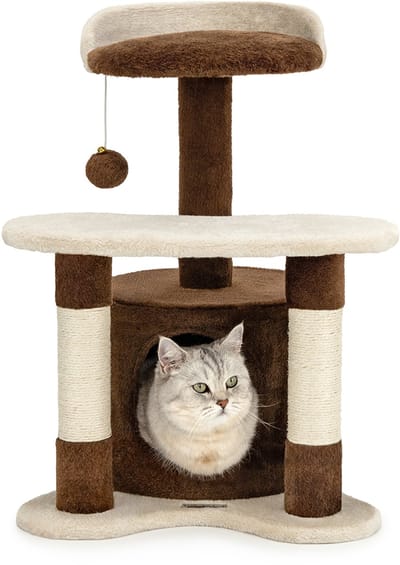 lionto kattenkrabpaal, knus huisje, sisal & speelbal, 65 cm bruin/beige