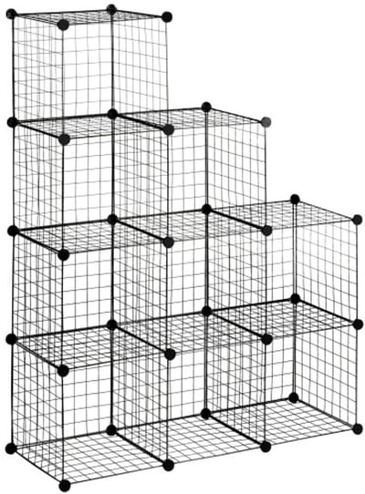 Modulair Draadrek 9 Kubussen 35x35x35cm Zwart Stapelbaar 30kg Draagkracht voor Kleding Speelgoed Kantoor