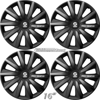Wieldoppen MILANO-BKGR 16 inch zwart/grijs. Set a 4 stuks (CONTROLEER UW BANDENMAAT en lees a.u.b. de onderstaande, uitgebreide tekst!)