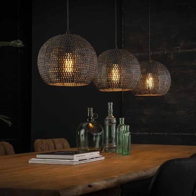 PS-Collection Armor 3L Hanglamp - 128x30x150cm - Zwart/Bruin - Metaal - hanglampen eetkamer, hanglamp zwart, hanglampen woonkamer, hanglamp slaapkamer, hanglamp kinderkamer, hanglamp rotan, hanglamp hout, hanglamp industrieel