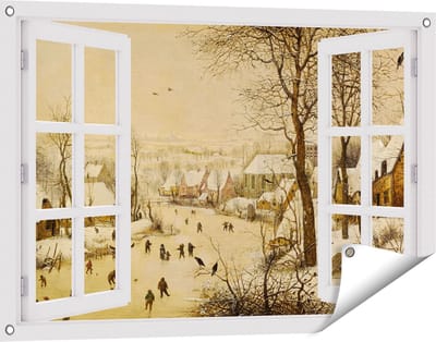 Gards Tuinposter Doorkijk Winterlandschap met Schaatsers en Vogelknip - Pieter Bruegel de Oude - 90x60 cm - Tuindoek - Tuindecoratie - Wanddecoratie buiten - Tuinschilderij