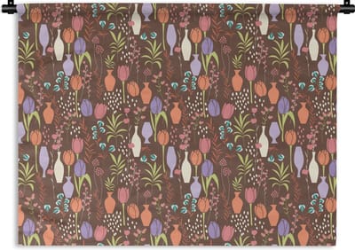 Wandkleed - Wanddoek - Bloemen - Vaas - Patronen - 120x90 cm - Wandtapijt