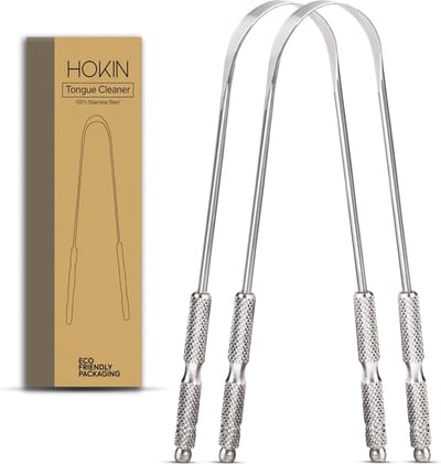 tongreiniger Tongschraper voor volwassenen van HOKIN (2 stuks mondverzorgingspakket) Roestvrijstalen tongreinigers Verminderen slechte adem 100% metalen stevige schrapers Hygiëneproduct voor mannen en vrouwen
