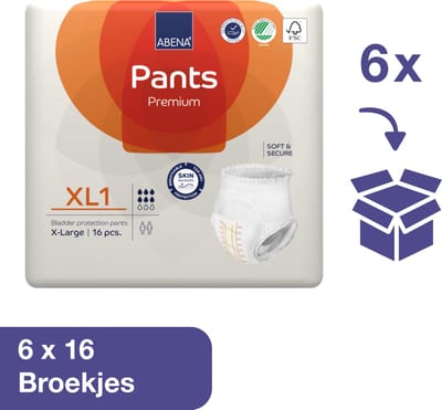 Abena Pants Premium XL1 - 96x Absorberend Broekje, te Dragen als Gewoon Ondergoed - Voor het Verlies van Flinke Scheuten Urine en (Dunne) Ontlasting - Heupomvang 130-170 cm - Absorptie 1400 ml