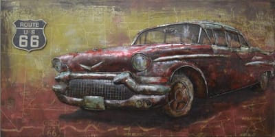 Schilderij - Metaalschilderij - Oldtimer route 66, 140x70cm