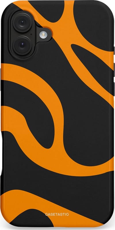 Casetastic hoesje geschikt voor Apple iPhone 16 Plus - MagSafe - Dubbellaagse bescherming - Katachtige Oranje Tijger Strepen - Fashion Case - Zwart Oranje
