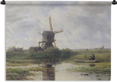 Wandkleed - Wanddoek - Molen - Willem Roelofs - Oude meesters - Kunst - 120x90 cm - Wandtapijt