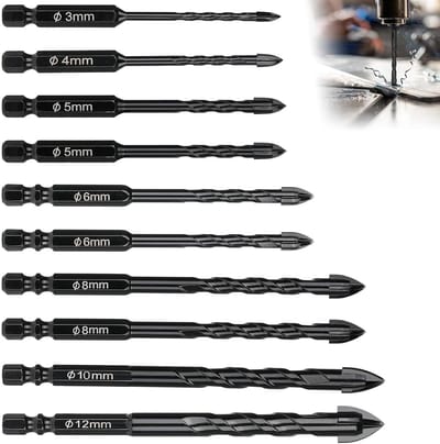 Steinbohrer Set, tegel- en glasboor, tegelboor glasboor keramische boor 3/4/5/6/8/10/12mm hardmetalen boor legeringsboorset voor tegels, glas, marmer, keramiek, graniet en nog veel meer