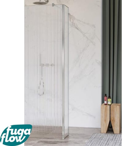 FugaFlow Eccelente Vetro zijwand - 30x200cm - ribbel glas - 8mm - met hoekprofiel - geborsteld RVS -