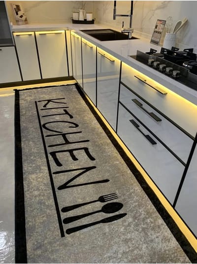 Keukenloper Kitchen - Grijs - 80x200 cm - Vloerkleden - Keuken Tapijt - Keukenmat - Loper Tapijt - Loper Vloerkleed
