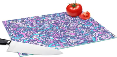 Glazen Snijplank - 39x28 - Paisley - Vintage - Roze - Blauw - Patroon - Snijplanken Glas