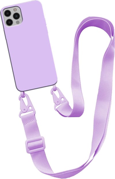 Smartphonica Hoesje met breed koord voor iPhone 12 Pro Max siliconen back cover met zachte binnenkant - Paars geschikt voor iPhone 12 Pro Max