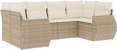 vidaXL - 6-delige - Loungeset - met - kussens - poly - rattan - beige