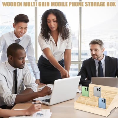 SnelShoppen - 30 Compartimenten Houten Smartphone Opbergdoos, Mobiele Telefoon Organizer voor Klaslokaal, School, Kantoor, Duurzaam en Stijlvol, Maple