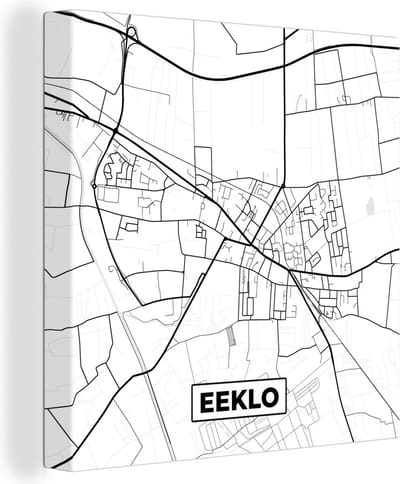 Canvas Schilderij België – Eeklo – Stadskaart – Kaart – Zwart Wit – Plattegrond - 20x20 cm - Wanddecoratie