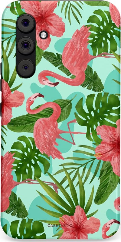 Casetastic hoesje geschikt voor Samsung Galaxy A54 (2023) 5G - Dubbellaagse bescherming - Flamingo jungle - Fashion Case - Mintgroen Koraal