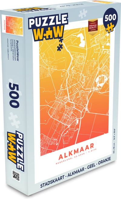 Puzzel Stadskaart - Alkmaar - Geel - Oranje - Legpuzzel - Puzzel 500 stukjes - Plattegrond