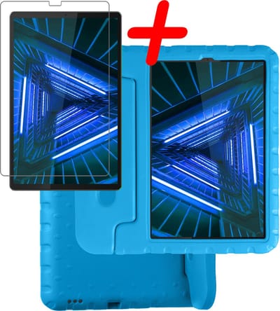 Hoesje Geschikt voor Lenovo Tab M10 FHD Plus (2e / 2nd Generatie) - Met Screenprotector - Kinderhoes Shockproof Bumper - Kidsproof Case - Tablet Hoes - Kinder Hoes Cover - Blauw