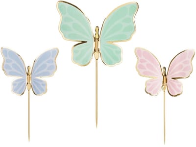 cake toppers vlinder - butterfly mix kleuren groen roze paars - 9 stuks
