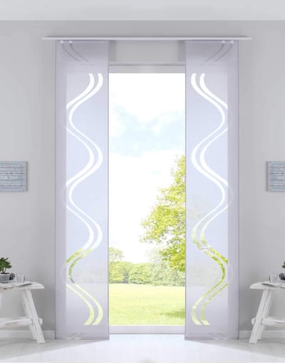 Paneelgordijnen Set - Schuifgordijnen Deur - Moderne Woondecoratie - Uitbrander Golfmotief - 245 x 45 cm - Grijs Transparant