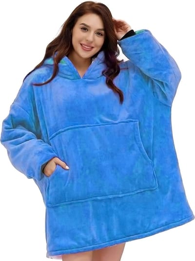 Hoodie Deken - Blauw - Fleece Deken Met Mouwen - extra groot 1400g - Hoodie - Oversized Blanket - Dames & Mannen - Hoodie Blanket - Voor Kinderen, Dames & Mannen