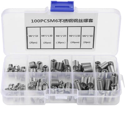 Dailygoods- Inbusschroef 100 Stuks - M6 x 1 x 1D/1,5D/2D/2,5D/3D - Roestvrij Staal - Schroefdraadinzetstukken - Voor Autoreparaties - Betrouwbaar in Productiegebieden