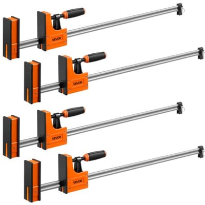 VEVOR Schroefklemmen, 4-Pack, 91,4 cm Opening, F-Klemmen, 680 Kg Klemkracht, 2-Weg Klem-/Spreidfunctie, Zachte Rubberen Voetjes, Koolstofstalen Stang, voor Hout- en Metaalbewerking