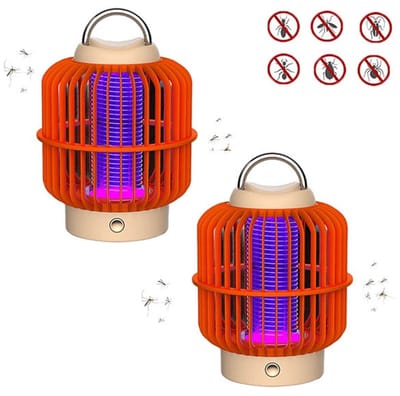 Muggenwerende lamp op - Dubbeldoel (decoratief + beschermend) - Nachtlampje (UV-licht + verlichting) - Set van 2
