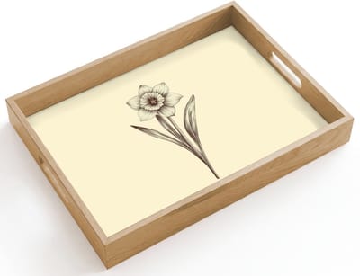 Dienblad hout 40x30 cm - Schootdienblad - Zwart - Narcis - Illustratie - Borrelplank rechthoek - Plateau dienbladen