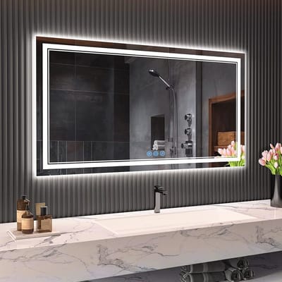 Verlichte Badkamerspiegel 120 x 70 cm met Aanraakschakelaar, Waterdicht LED Spiegel met Geheugenfunctie en 3 Kleurtemperaturen
