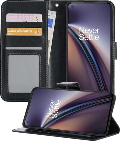 Hoesje - Met Pasjeshouder - Geschikt voor OnePlus Nord CE - Luxe Bookcase Portemonee - Flip Case - Kunstleer Book Case - Flipcase - Book Cover - Walletcase - Portemonneehoes - Telefoonhoesjes - Zwart