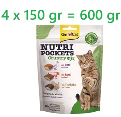 Cocapet - G-CAT kattensnack - 4 x 150 gr = 600 gr - country-mix - eend - rund - kalkoen-krokant vanbuiten - zacht binnenin