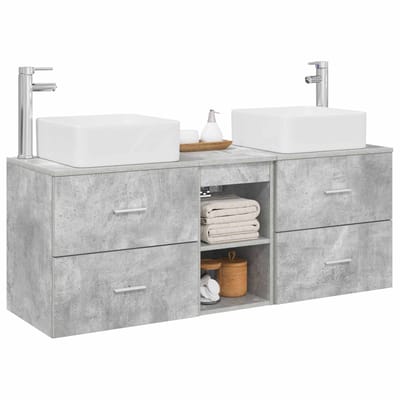 vidaXL - Badkamerkast - set - 3 - st - Betongrijs - 129 - x - 41 - x - 80 - cm - Bewerkt - hout