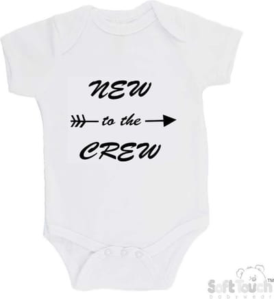 100@ katoenen Romper "New to the crew" Unisex Katoen Wit/zwart Maat 62/68