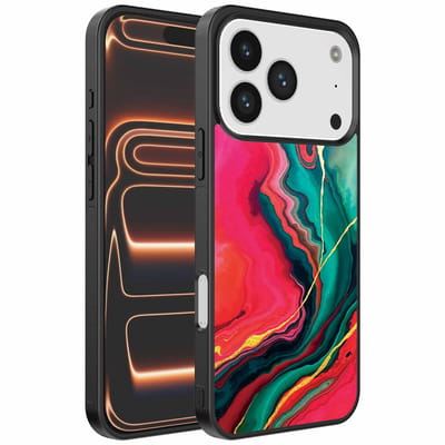 Geschikt voor iPhone 17 Pro Max Telefoonhoesje met Rood Groen Marmer Opdruk - TPU Backcover Case Red Green Marble Design - Smartphonica geschikt voor iPhone 17 Pro Max