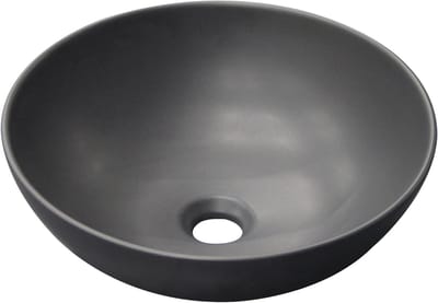 Keramische Wastafel - Opzetkom Handwasbak - Badkamer Inrichting - Duurzaam Vuilafstotend - 40 cm Rond - Zwart Halfmat