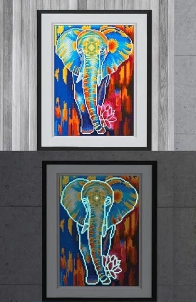 Diamond Painting Mona Lisa - Olifant - 30 x 40 cm - full cover - GLOW IN THE DARK
