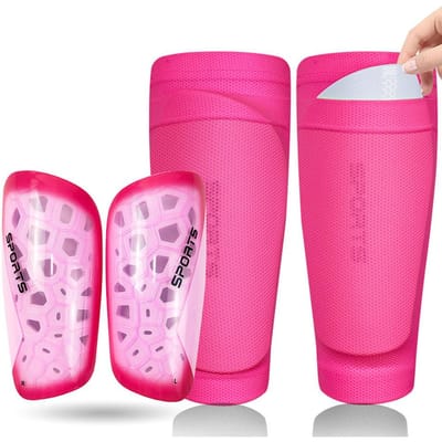Loogdeel Voetbal Scheenbeschermers Voor Kinderen Jeugd Volwassenen Lichtgewicht Beschermkussentjes Met Mouwen Compact Ontwerp L--Adult roze