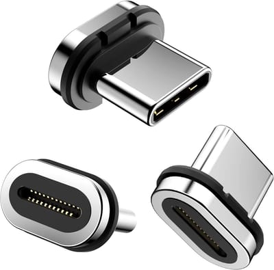 Magnetische USB C Tips - Type C Connectoren - Snel Opladen - 24 Pins Ontwerp - 3 Pack - Zwart Zilver