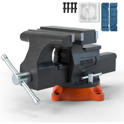VEVOR 16,7 cm bankschroef, 360° draaibare werkbankbankschroef van sferoïdaal gietijzer, 7,2 x 7,7 cm aambeeldbankschroef, bekopening 16,5-23,5 cm, parallelle bankschroef met tweezijdige bekken voor slijpen, schuren en snijden.