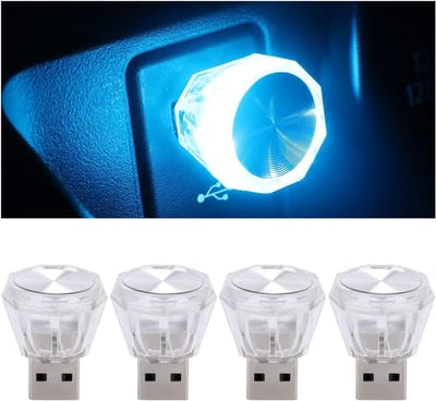 4 stuks auto-omgevingslicht, auto USB-verlichting, auto-sfeerverlichting LED-lampen, USB LED auto-interieur sfeerlamp, universeel decoratief interieuraccessoire voor auto's (ijsblauw)