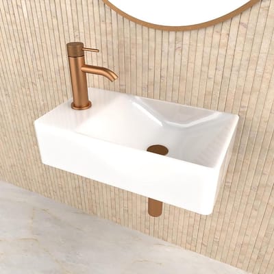 Wastafel Keramiek - Hangwastafel Opzetwastafel - Kleine Badkamer - Volledig Geglazuurd - 38x22x10.5 cm - Wit