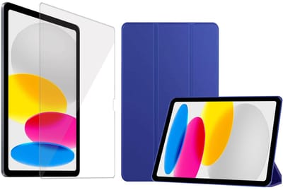 TechNow Hoesje + Screenprotector geschikt voor Apple iPad 2025 (A16) & 2022 10.9 10e Gen Hoesje – Glas - Extreme Shock Case – Smart Case - Blauw