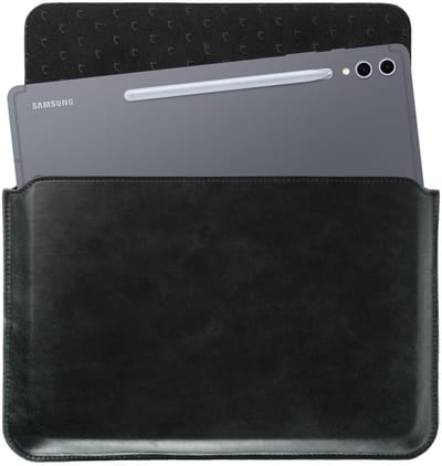 Rosso Deluxe Sleeve - Geschikt voor MacBook, Laptop, iPad, Tablet en E-reader tot 14 Inch - Echt Leer Laptophoes - 32x25 cm - Zwart