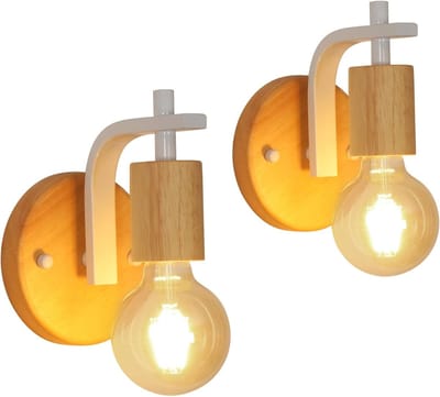 Haobosic - Set van 2 E27 houten wandlampen voor binnen voor slaapkamer, woonkamer, hal (lampen niet inbegrepen)