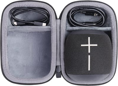Draagbare Speaker Hoes - Beschermende Opbergtas - Muziek Luisteren Onderweg - Waterdicht Schokbestendig Materiaal - 19x13x10cm - Zwart Grijs