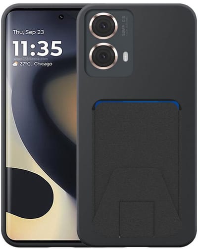 Geschikt voor Motorola Edge 2024 Telefoonhoesje met Verstelbare Leren Pasjeshouder - Flexible Back Cover Case Siliconen TPU with Adjustable Leather Cardslot - Zwart - Smartphonica geschikt voor Motorola Edge 2024