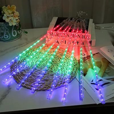 MUPOO Kerstverlichting Buiten - LED Meteorenregen Verlichting 30CM met 8 Transparante Buizen, 360° Verlichting Koppelbaar - Energiezuinige Vallende Sneeuw Lichtjes voor Kerstboom, Trouwerijen, Feestdecoratie en Tuin - Multicolor