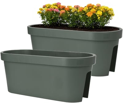 Pro Garden Balkon plantenpot/bloempot - 2x - groen - 60 x 25 cm - ovaal - kunststof - Reling/schutting/hangende bloempotten